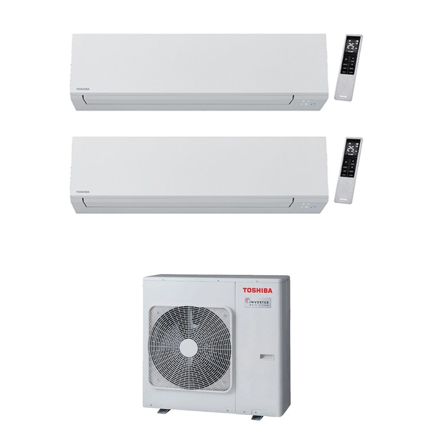 Immagine di Toshiba SHORAI EDGE WHITE Climatizzatore a parete dual split inverter Wi-Fi bianco | unità esterna R32 8 kW unità interne 7000+18000 BTU RAS-4M27G3AVG-E+RAS-[B07|B18]G3KVSG-E