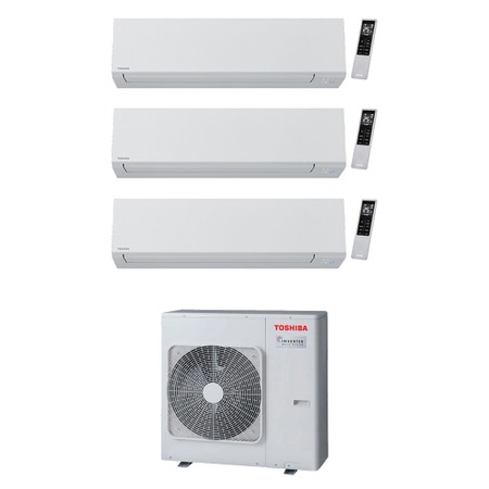 Immagine di Toshiba SHORAI EDGE WHITE Climatizzatore a parete trial split inverter Wi-Fi bianco | unità esterna R32 10 kW unità interne 7000+7000+7000 BTU RAS-5M34G3AVG-E+RAS-[B07|B07|B07]G3KVSG-E