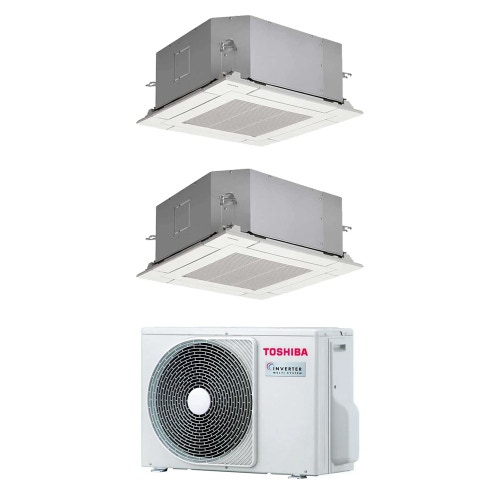Immagine di Toshiba CASSETTA A 4 VIE 60x60 Climatizzatore a cassetta dual split inverter | unità esterna R32 4 kW unità interne 10000+10000 BTU RAS-2M14G3AVG-E+RAS-M[10|10]S4MUVG-E