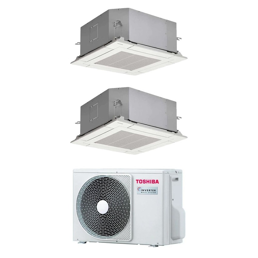Immagine di Toshiba CASSETTA A 4 VIE 60x60 Climatizzatore a cassetta dual split inverter | unità esterna R32 3.3 kW unità interne 10000+10000 BTU RAS-2M10G3AVG-E+RAS-M[10|10]S4MUVG-E