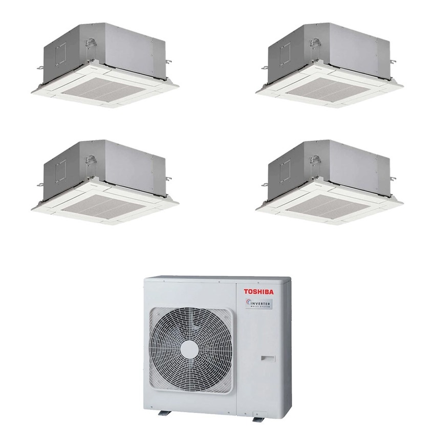 Immagine di Toshiba CASSETTA A 4 VIE 60x60 Climatizzatore a cassetta quadri split inverter | unità esterna R32 8 kW unità interne 10000+10000+10000+10000 BTU RAS-4M27G3AVG-E+RAS-M[10|10|10|10]S4MUVG-E