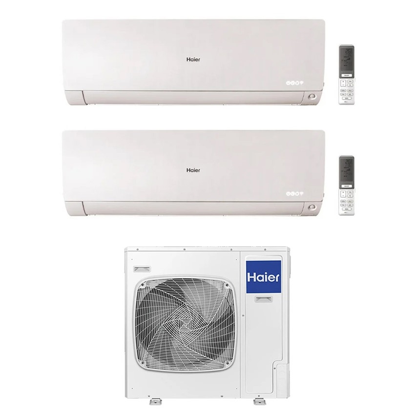 Immagine di Haier FLEXIS PLUS Climatizzatore a parete dual split inverter Wi-Fi bianco | unità esterna R32 12.5 kW unità interne 7000+7000 BTU 5U125S2SN1FA+AS[20|20]S2SF1FA-MW3