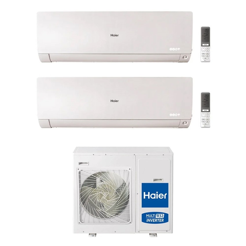 Immagine di Haier FLEXIS PLUS Climatizzatore a parete dual split inverter Wi-Fi bianco | unità esterna R32 7.5 kW unità interne 12000+18000 BTU 4U75S2SR5FA+AS[35|50]S2SF1FA-MW3