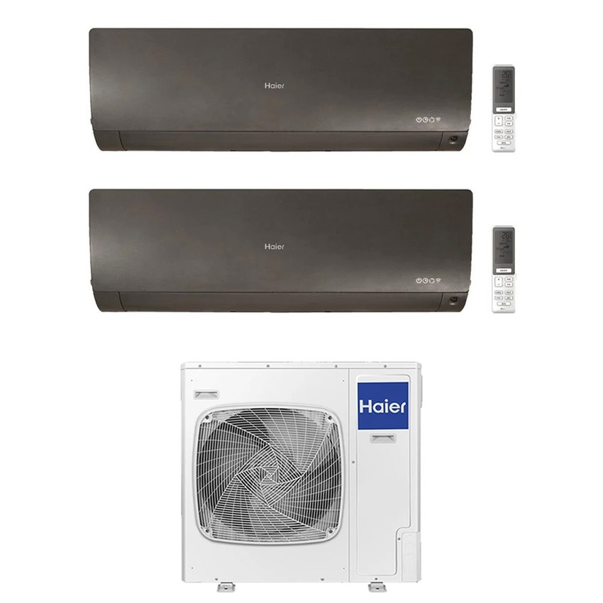 Immagine di Haier FLEXIS PLUS Climatizzatore a parete dual split inverter Wi-Fi nero | unità esterna R32 12.5 kW unità interne 7000+7000 BTU 5U125S2SN1FA+AS[20|20]S2SF1FA-MB3