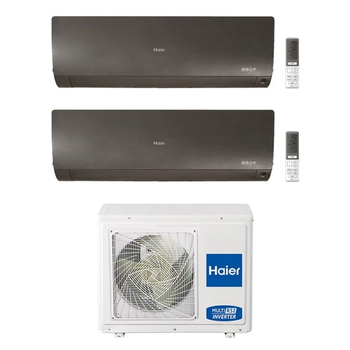 Immagine di Haier FLEXIS PLUS Climatizzatore a parete dual split inverter Wi-Fi nero | unità esterna R32 7 kW unità interne 7000+7000 BTU 3U70S2SR5FA+AS[20|20]S2SF1FA-MB3