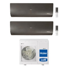 Immagine di Haier FLEXIS PLUS Climatizzatore a parete dual split inverter Wi-Fi nero | unità esterna R32 8.5 kW unità interne 12000+18000 BTU 4U85S2SR5FA+AS[35|50]S2SF1FA-MB3