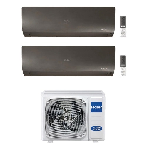 Immagine di Haier FLEXIS PLUS Climatizzatore a parete dual split inverter Wi-Fi nero | unità esterna R32 9 kW unità interne 7000+7000 BTU 5U90S2SS5FA+AS[20|20]S2SF1FA-MB3