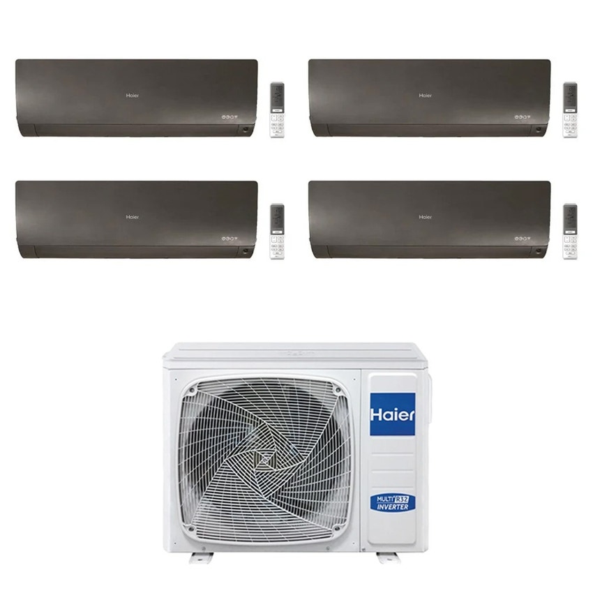 Immagine di Haier FLEXIS PLUS Climatizzatore a parete quadri split inverter Wi-Fi nero | unità esterna R32 10 kW unità interne 7000+7000+7000+7000 BTU 5U105S2SS5FA+AS[20|20|20|20]S2SF1FA-MB3