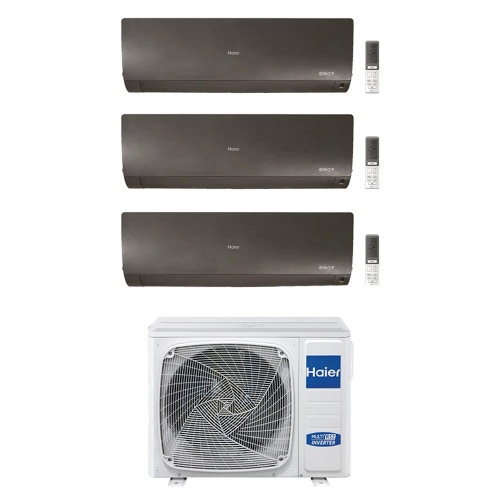 Immagine di Haier FLEXIS PLUS Climatizzatore a parete trial split inverter Wi-Fi nero | unità esterna R32 10 kW unità interne 7000+9000+12000 BTU 5U105S2SS5FA+AS[20|25|35]S2SF1FA-MB3