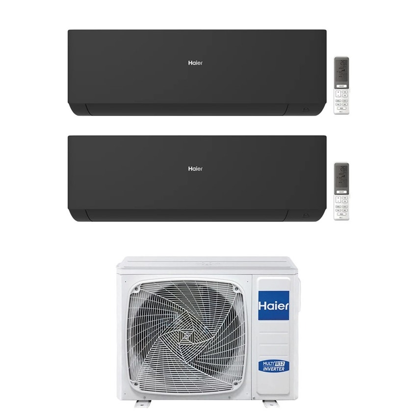 Immagine di Haier EXPERT Climatizzatore a parete dual split inverter Wi-Fi nero | unità esterna R32 9 kW unità interne 15000+24000 BTU 5U90S2SS5FA+AS[42(1)|71]XCAHRA-MB
