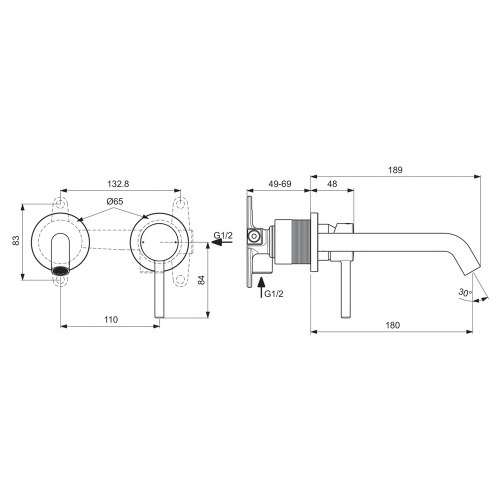 Immagine di Ideal Standard CERALINE miscelatore monocomando per lavabo, da incasso, senza corpo incasso, colore nero finitura opaco A6938XG