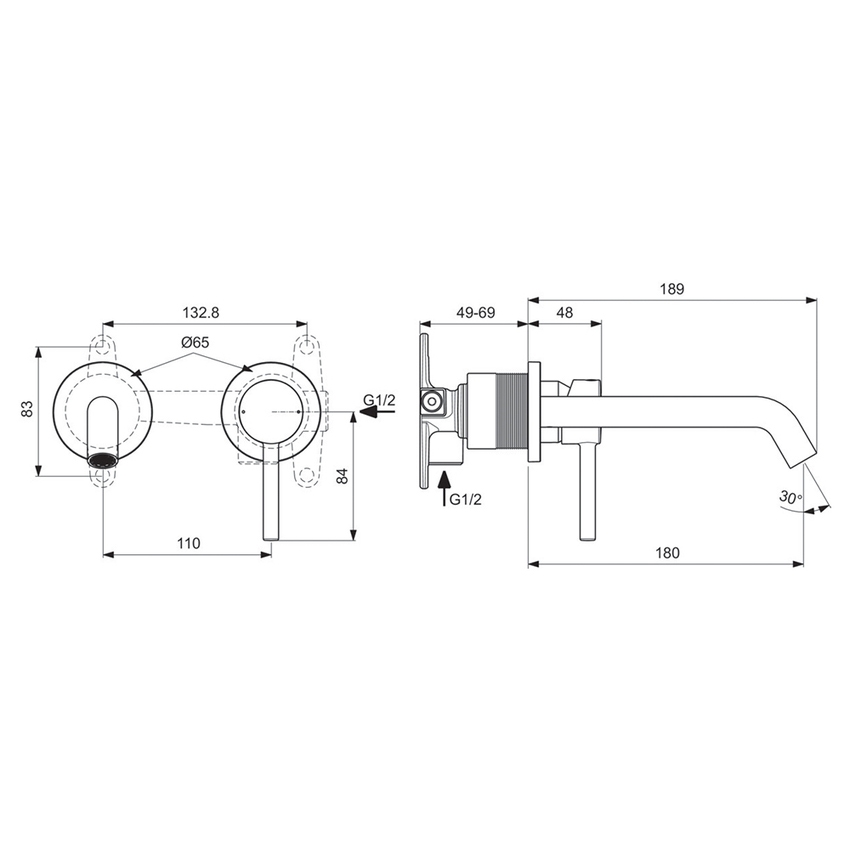 Immagine di Ideal Standard CERALINE miscelatore monocomando per lavabo, da incasso, senza corpo incasso, colore nero finitura opaco A6938XG