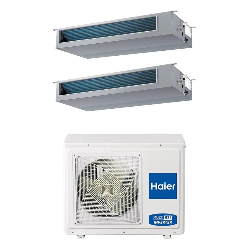 Immagine di Haier CANALIZZATO Media pressione Climatizzatore canalizzabile dual split inverter Wi-Fi | unità esterna R32 7 kW unità interne 12000+18000 BTU 3U70S2SR5FA+AD[35|50]S2SM9FA(H)
