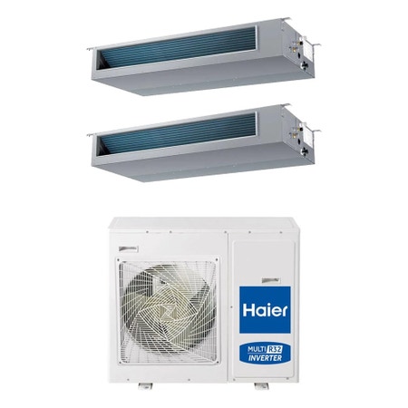 Immagine di Haier CANALIZZATO Media pressione Climatizzatore canalizzabile dual split inverter Wi-Fi | unità esterna R32 7.5 kW unità interne 12000+12000 BTU 4U75S2SR5FA+AD[35|35]S2SM9FA(H)