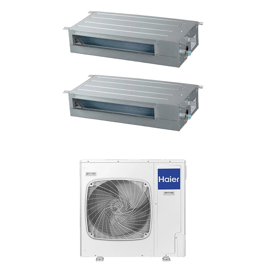 Immagine di Haier CANALIZZATO SLIM Bassa pressione Climatizzatore canalizzabile dual split inverter Wi-Fi | unità esterna R32 12.5 kW unità interne 9000+18000 BTU 5U125S2SN1FA+AD[25|50]S2SS1FA(H)