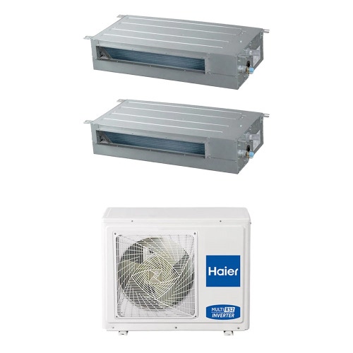 Immagine di Haier CANALIZZATO SLIM Bassa pressione Climatizzatore canalizzabile dual split inverter Wi-Fi | unità esterna R32 7 kW unità interne 9000+9000 BTU 3U70S2SR5FA+AD[25|25]S2SS1FA(H)