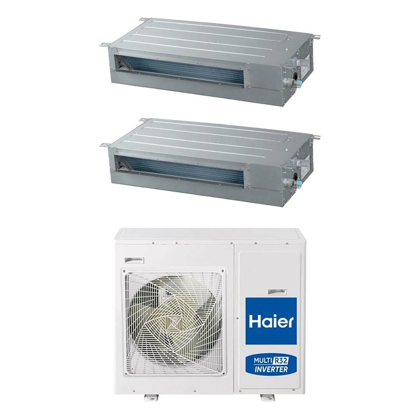 Immagine di Haier CANALIZZATO SLIM Bassa pressione Climatizzatore canalizzabile dual split inverter Wi-Fi | unità esterna R32 8.5 kW unità interne 12000+18000 BTU 4U85S2SR5FA+AD[35|50]S2SS1FA(H)