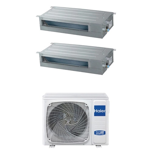 Immagine di Haier CANALIZZATO SLIM Bassa pressione Climatizzatore canalizzabile dual split inverter Wi-Fi | unità esterna R32 9 kW unità interne 9000+9000 BTU 5U90S2SS5FA+AD[25|25]S2SS1FA(H)
