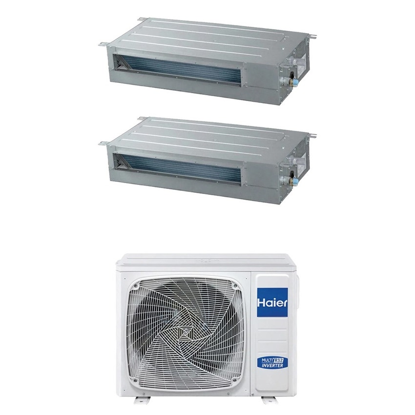 Immagine di Haier CANALIZZATO SLIM Bassa pressione Climatizzatore canalizzabile dual split inverter Wi-Fi | unità esterna R32 9 kW unità interne 12000+18000 BTU 5U90S2SS5FA+AD[35|50]S2SS1FA(H)