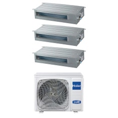 Immagine di Haier CANALIZZATO SLIM Bassa pressione Climatizzatore canalizzabile trial split inverter Wi-Fi | unità esterna R32 9 kW unità interne 9000+9000+9000 BTU 5U90S2SS5FA+AD[25|25|25]S2SS1FA(H)