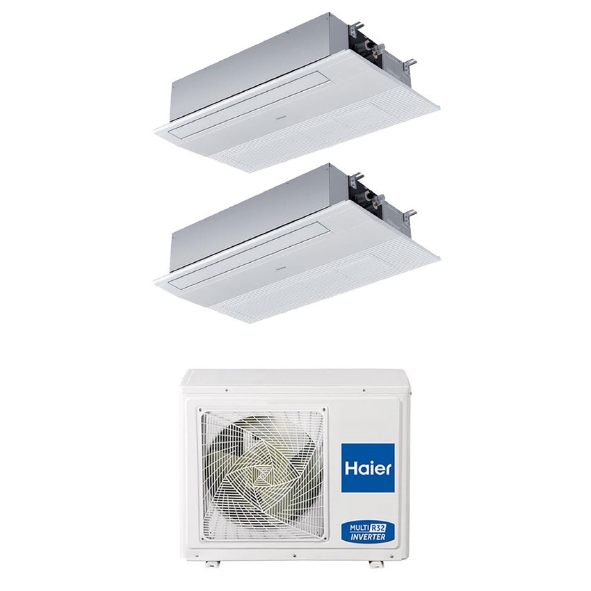 Immagine di Haier CASSETTE A 1 VIA Climatizzatore a cassetta dual split inverter Wi-Fi bianco | unità esterna R32 7 kW unità interne 9000+9000 BTU 3U70S2SR5FA+AB[25|25]S2SA1FA(H)
