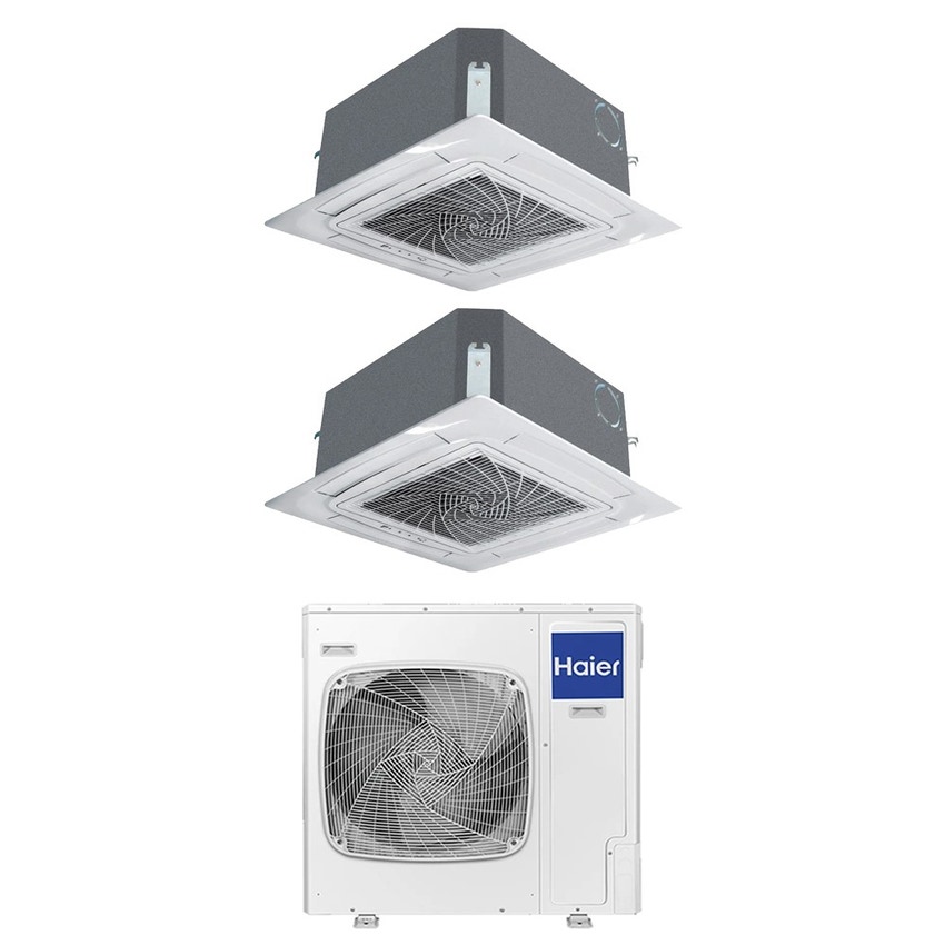 Immagine di Haier CASSETTE 620 a 4 VIE Climatizzatore a cassetta dual split inverter Wi-Fi bianco | unità esterna R32 12.5 kW unità interne 9000+18000 BTU 5U125S2SN1FA+AB[25|50]S2SC2FA(H)