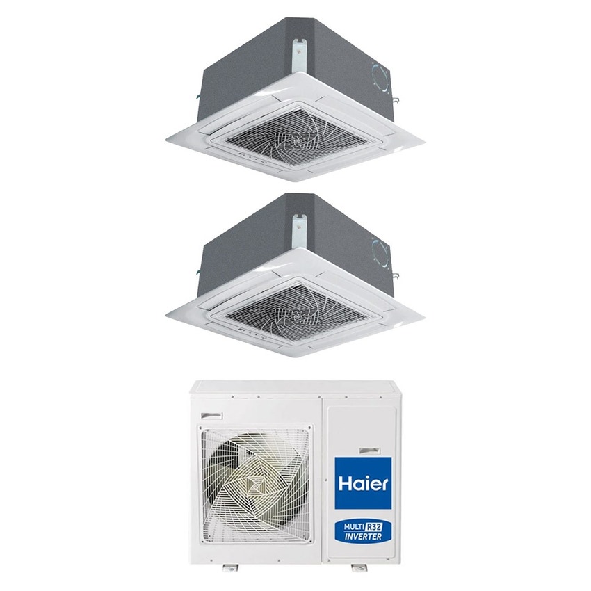 Immagine di Haier CASSETTE 620 a 4 VIE Climatizzatore a cassetta dual split inverter Wi-Fi bianco | unità esterna R32 7.5 kW unità interne 9000+9000 BTU 4U75S2SR5FA+AB[25|25]S2SC2FA(H)
