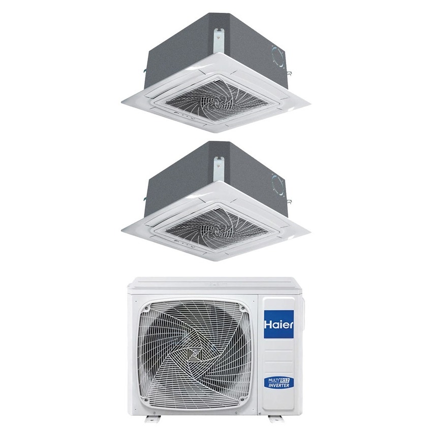 Immagine di Haier CASSETTE 620 a 4 VIE Climatizzatore a cassetta dual split inverter Wi-Fi bianco | unità esterna R32 10 kW unità interne 9000+18000 BTU 5U105S2SS5FA+AB[25|50]S2SC2FA(H)