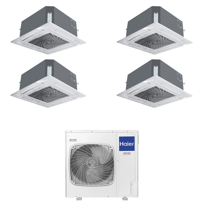 Immagine di Haier CASSETTE 620 a 4 VIE Climatizzatore a cassetta quadri split inverter Wi-Fi bianco | unità esterna R32 12.5 kW unità interne 9000+9000+9000+9000 BTU 5U125S2SN1FA+AB[25|25|25|25]S2SC2FA(H)