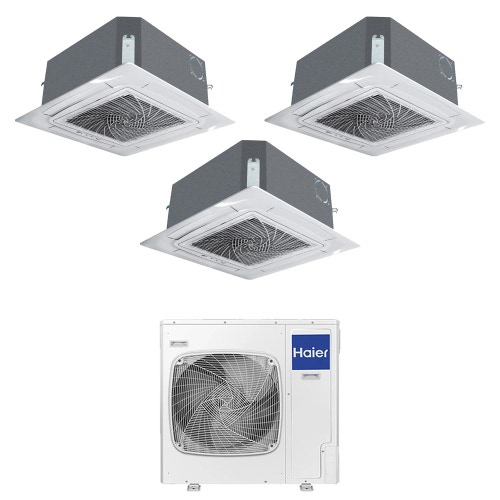 Immagine di Haier CASSETTE 620 a 4 VIE Climatizzatore a cassetta trial split inverter Wi-Fi bianco | unità esterna R32 12.5 kW unità interne 9000+9000+9000 BTU 5U125S2SN1FA+AB[25|25|25]S2SC2FA(H)
