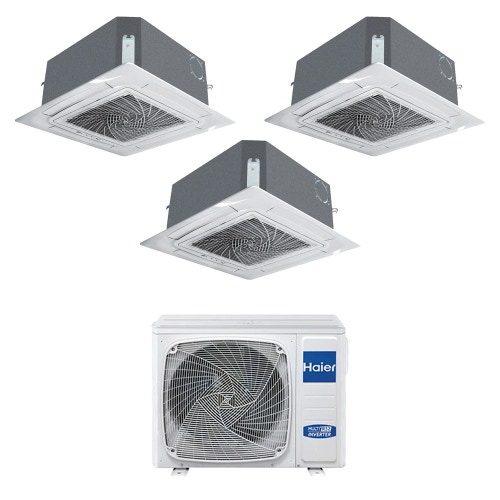 Immagine di Haier CASSETTE 620 a 4 VIE Climatizzatore a cassetta trial split inverter Wi-Fi bianco | unità esterna R32 9 kW unità interne 9000+9000+9000 BTU 5U90S2SS5FA+AB[25|25|25]S2SC2FA(H)