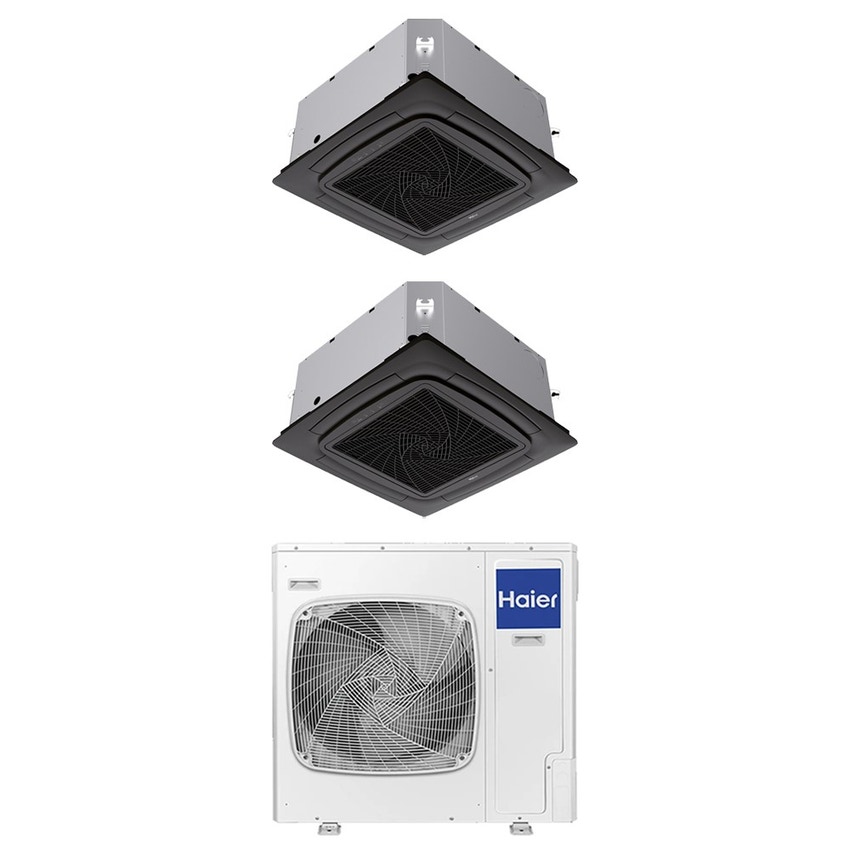 Immagine di Haier CASSETTE 620 a 4 VIE Climatizzatore a cassetta dual split inverter Wi-Fi nero | unità esterna R32 12.5 kW unità interne 9000+18000 BTU 5U125S2SN1FA+AB[25|50]S2SC2FA(H)-B