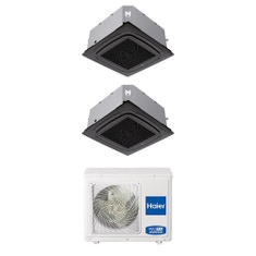 Immagine di Haier CASSETTE 620 a 4 VIE Climatizzatore a cassetta dual split inverter Wi-Fi nero | unità esterna R32 7 kW unità interne 9000+9000 BTU 3U70S2SR5FA+AB[25|25]S2SC2FA(H)-B