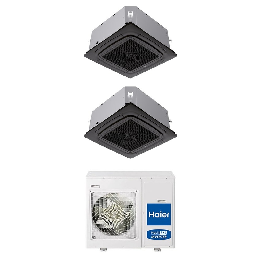 Immagine di Haier CASSETTE 620 a 4 VIE Climatizzatore a cassetta dual split inverter Wi-Fi nero | unità esterna R32 7.5 kW unità interne 9000+9000 BTU 4U75S2SR5FA+AB[25|25]S2SC2FA(H)-B