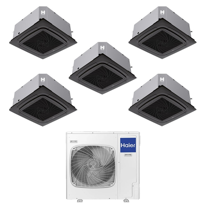 Immagine di Haier CASSETTE 620 a 4 VIE Climatizzatore a cassetta penta split inverter Wi-Fi nero | unità esterna R32 12.5 kW unità interne 9000+9000+9000+9000+18000 BTU 5U125S2SN1FA+AB[25|25|25|25|50]S2SC2FA(H)-B
