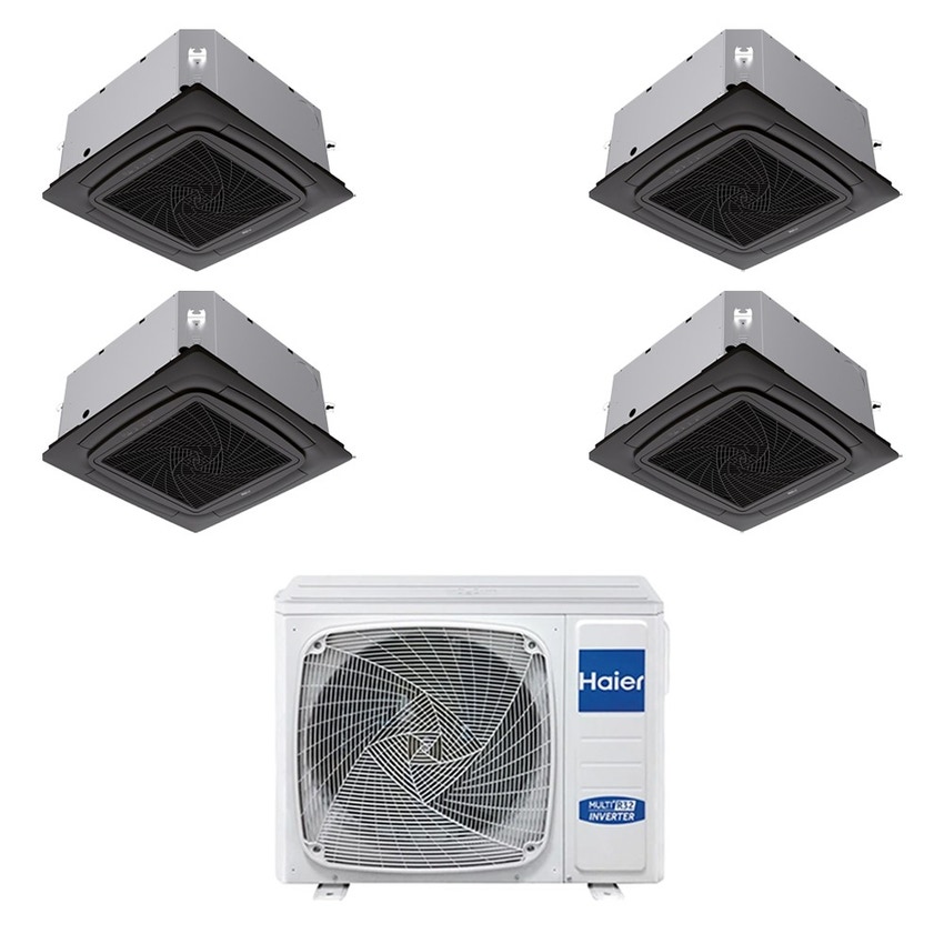 Immagine di Haier CASSETTE 620 a 4 VIE Climatizzatore a cassetta quadri split inverter Wi-Fi nero | unità esterna R32 9 kW unità interne 9000+9000+12000+12000 BTU 5U90S2SS5FA+AB[25|25|35|35]S2SC2FA(H)-B