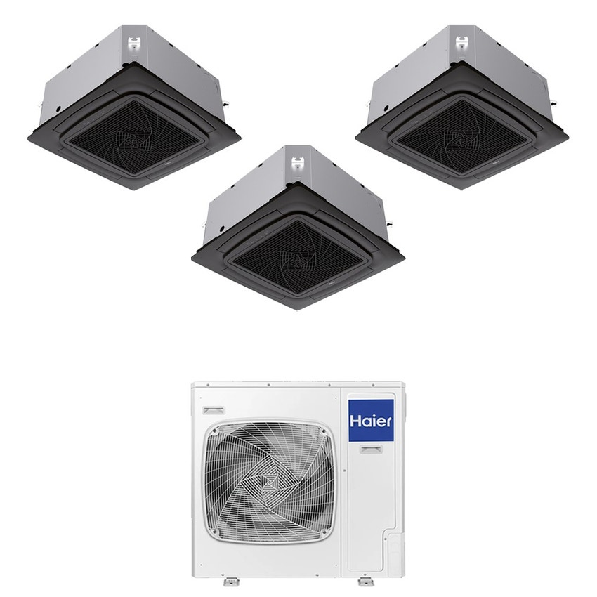 Immagine di Haier CASSETTE 620 a 4 VIE Climatizzatore a cassetta trial split inverter Wi-Fi nero | unità esterna R32 12.5 kW unità interne 9000+18000+18000 BTU 5U125S2SN1FA+AB[25|50|50]S2SC2FA(H)-B