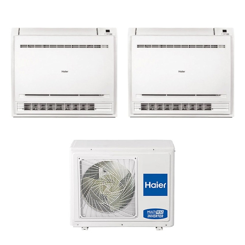 Immagine di Haier CONSOLE Climatizzatore console da pavimento dual split inverter Wi-Fi bianco | unità esterna R32 5 kW unità interne 12000+15000 BTU 3U55S2SR5FA+AF[35|42]S2SD1FA(D)