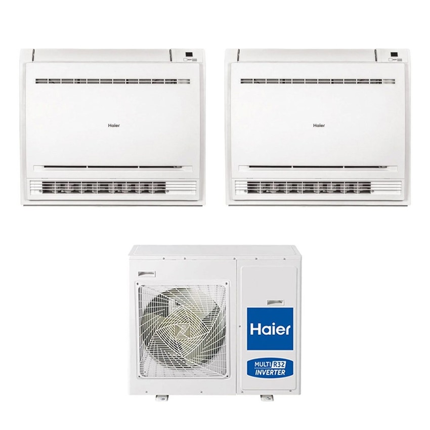 Immagine di Haier CONSOLE Climatizzatore console da pavimento dual split inverter Wi-Fi bianco | unità esterna R32 8.5 kW unità interne 9000+15000 BTU 4U85S2SR5FA+AF[25|42]S2SD1FA(D)