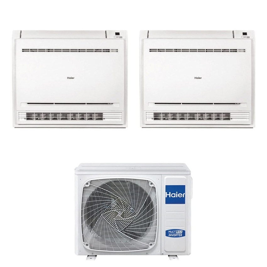 Immagine di Haier CONSOLE Climatizzatore console da pavimento dual split inverter Wi-Fi bianco | unità esterna R32 9 kW unità interne 9000+15000 BTU 5U90S2SS5FA+AF[25|42]S2SD1FA(D)
