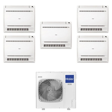Immagine di Haier CONSOLE Climatizzatore console da pavimento penta split inverter Wi-Fi bianco | unità esterna R32 12.5 kW unità interne 9000+9000+9000+9000+9000 BTU 5U125S2SN1FA+AF[25|25|25|25|25]S2SD1FA(D)