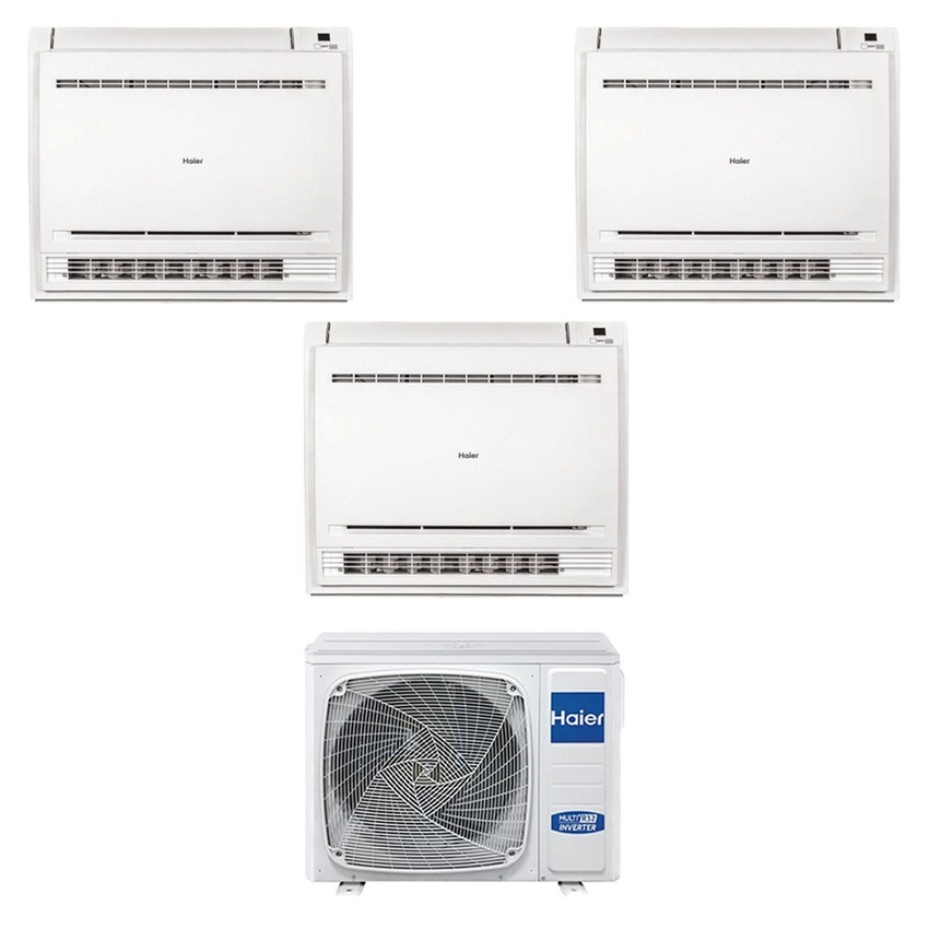 Immagine di Haier CONSOLE Climatizzatore console da pavimento trial split inverter Wi-Fi bianco | unità esterna R32 9 kW unità interne 9000+9000+9000 BTU 5U90S2SS5FA+AF[25|25|25]S2SD1FA(D)