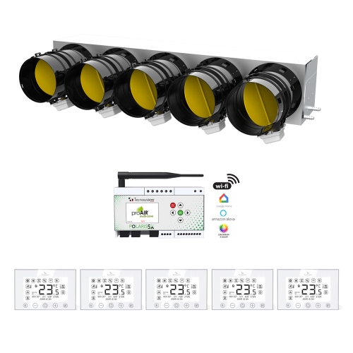 Immagine di Tecnosystemi PROAIR PACK CAB ORANGE 5L kit per gestione multi-zona, con plenum in lamiera coibentata e 5 vie motorizzate, con 5 cronotermostati Stealth 3X, per MITSUBISHI ELECTRIC GAD400405