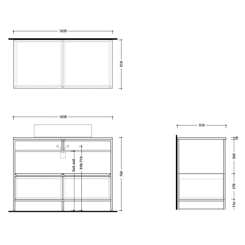 Immagine di Flaminia DENVER mobile sottolavabo L.103 cm in metallo, con 2 cassetti e top in legno laccato, colore bianco finitura opaco DV103MLBK