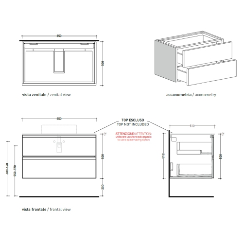 Immagine di Flaminia CUBIKA base portalabo L.85 P.50 cm sospesa, con 2 cassetti, senza top, colore bianco finitura opaco CKD815LBK