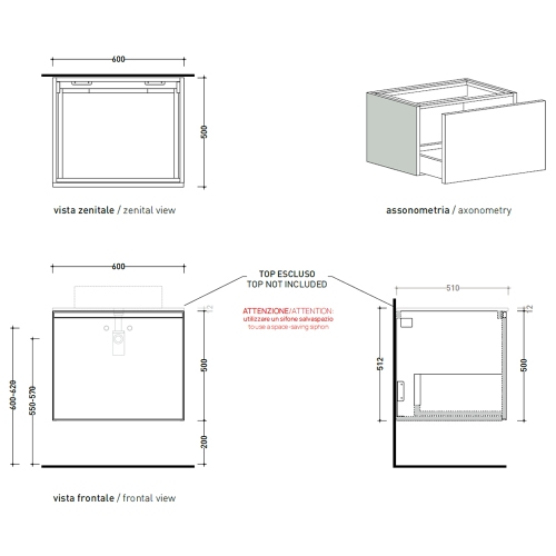 Immagine di Flaminia CUBIKA base portalabo L.60 P.50 cm sospesa, con 1 cassetto, senza top, colore bianco finitura opaco CKD801LBK