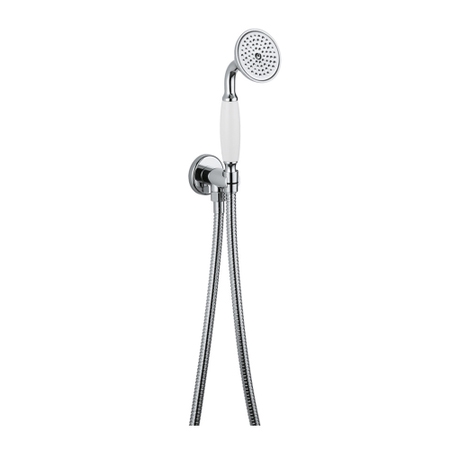 Immagine di Bellosta Set doccetta con presa acqua e supporto fisso, flessibile in ottone 150 cm e doccetta monogetto con manico in porcellana, finitura cromo 01-0803/1/A