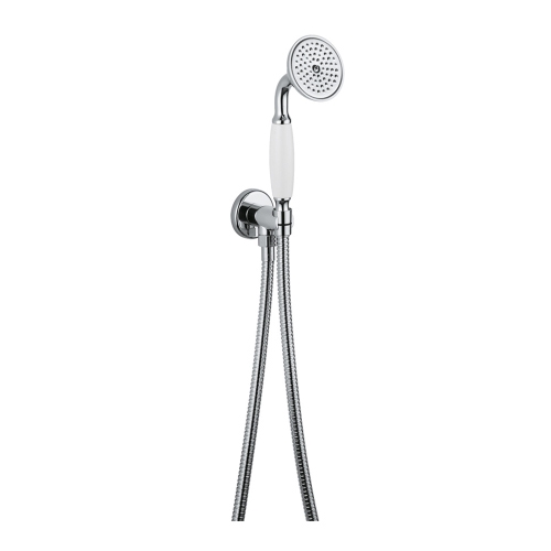 Immagine di Bellosta Set doccetta con presa acqua e supporto fisso, flessibile in ottone 150 cm e doccetta monogetto con manico in porcellana, finitura cromo 01-0803/1/A