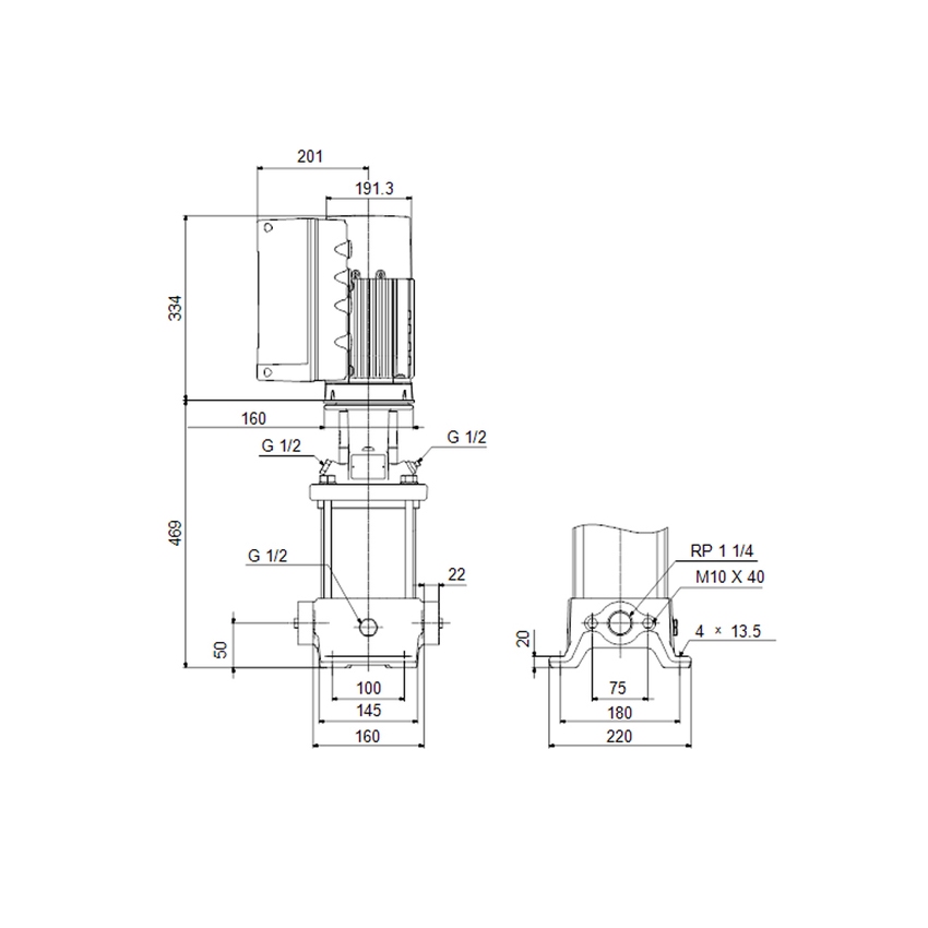 Immagine di Grundfos CRE 5-9 B-A-A-E-HQQE pompa centrifuga multistadio verticale con convertitore di frequenza e regolatore PI digitale, sensore di pressione N, 9 giranti,  prevalenza 87.87 m 93146531