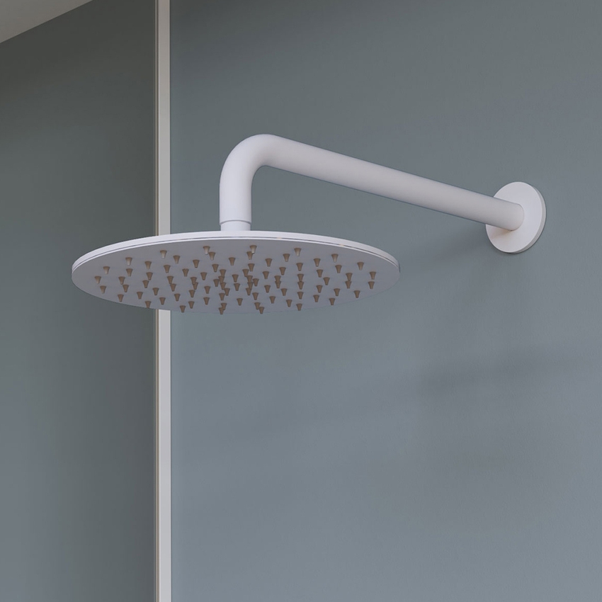 Immagine di Flaminia LOOK soffione rotondo Ø 25 cm, con braccio a parete, colore bianco latte finitura opaco LQ2084LAT